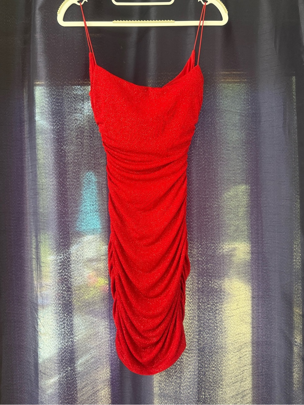 Red Ruched Spaghetti Strap Dress - Unbranded